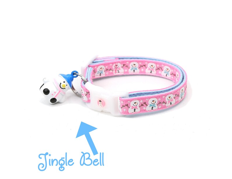 Snow Cat Collar standard Small Cat Kitten or Large Jolly Snowmen on Pink Size Collar B103