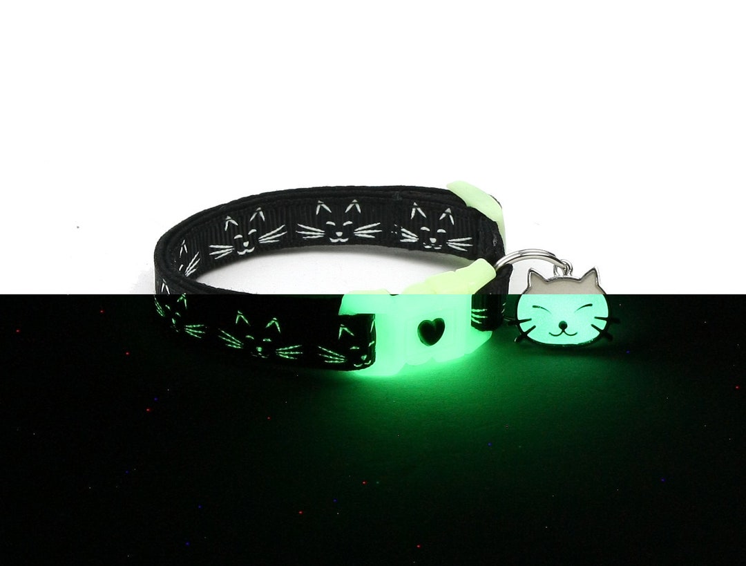 Glow in the Dark Cat Collar Glowing Cat Faces on Black - Etsy