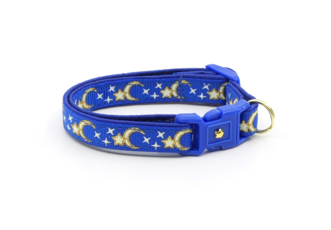 Moon Cat Collar Gold Moons and Stars on Royal Blue Etsy