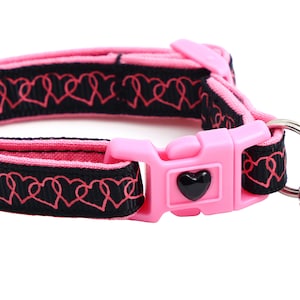Valentines Day Cat Collar - Linked Hearts on Black - Safety Breakaway - B116D92