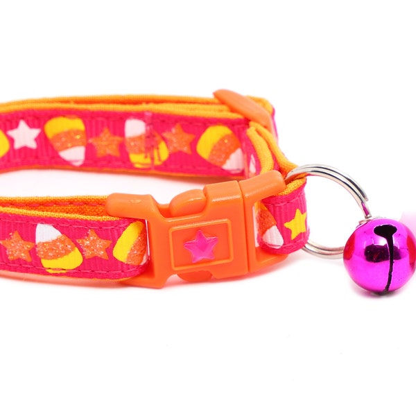 Halloween Cat Collar - Candy Corn On Pink - Breakaway Safety - B136D281