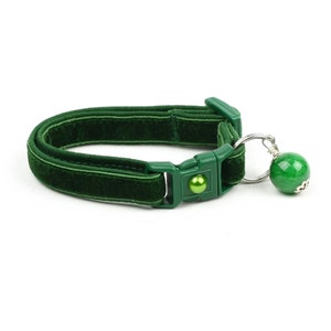 Soft Velvet Cat Collar - Emerald Green - Safety Breakaway - Kitten or Large Size B117D195 Jade Charm