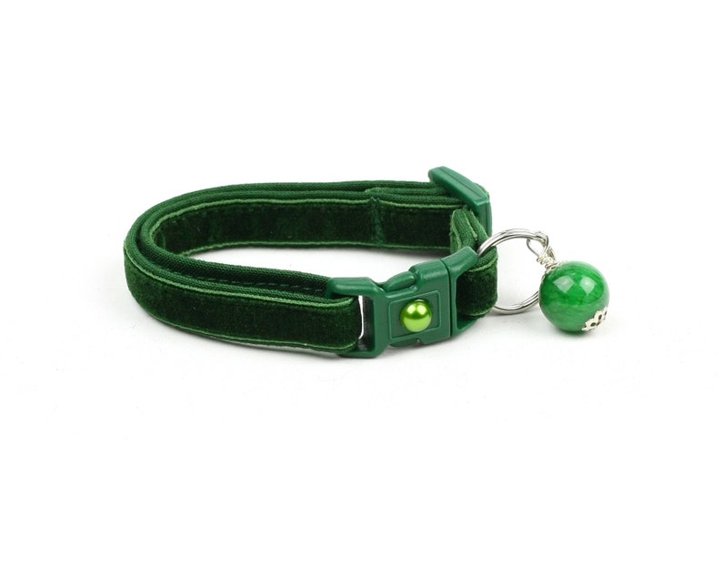 Soft Velvet Cat Collar - Emerald Green - Safety Breakaway - Kitten or Large Size B117D195 Jade Charm