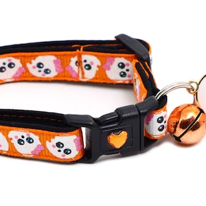 Halloween Katzenhalsband - Girly Ghosts auf Orange - Breakaway Katzenhalsband - Kitten or Large Größe B28D252