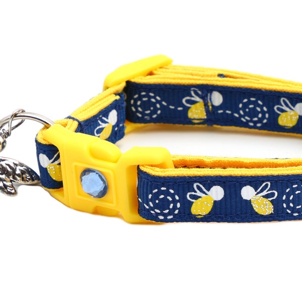 Firefly Cat Collar - Fire Flies on Navy - Breakaway Safety - B15D192