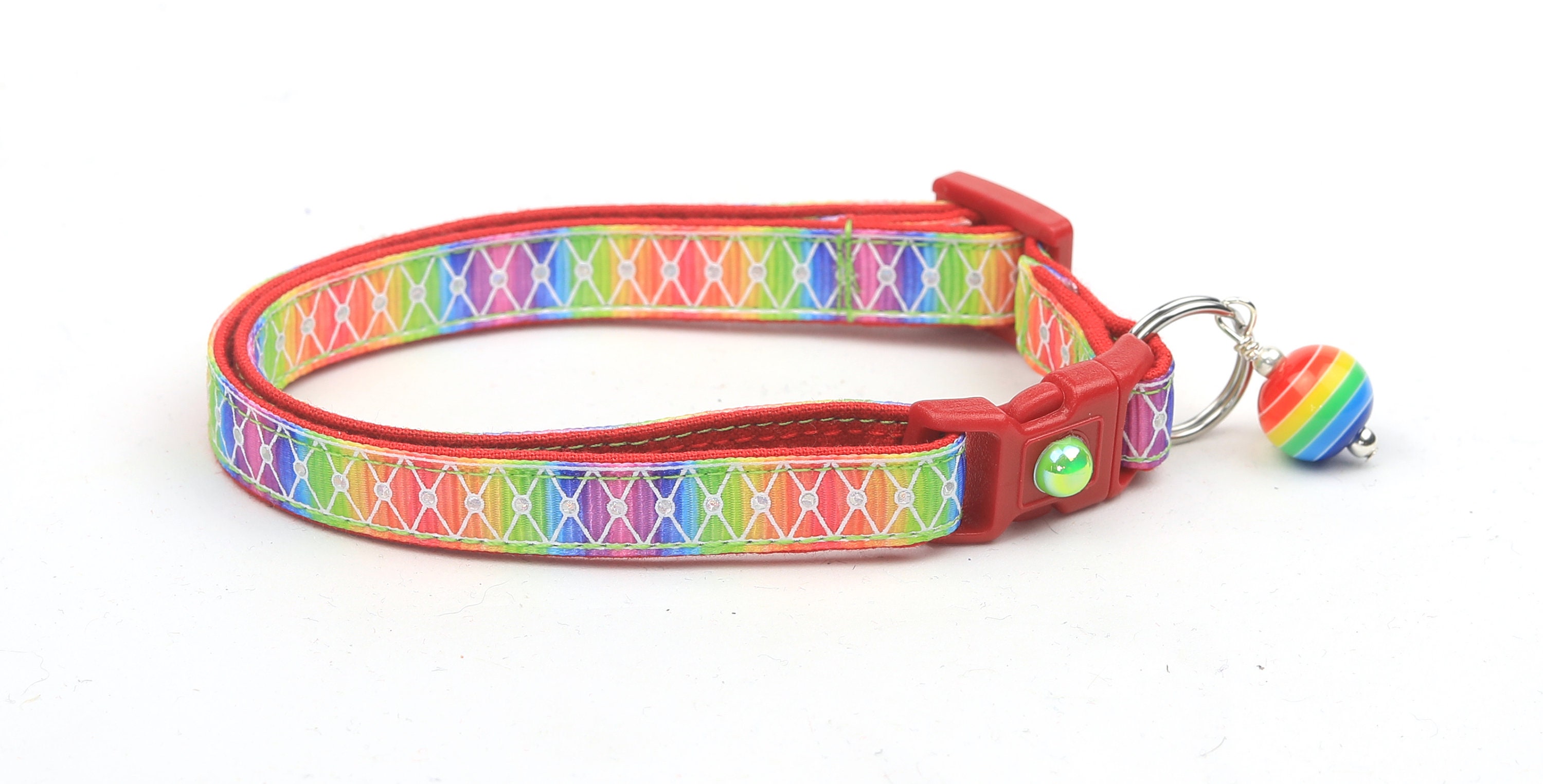 Rainbow Cat Collar Diamond Mesh over Rainbow Kitten or Large Size