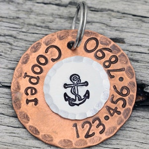 Custom Dog Tag Nautical Anchor 1 Copper Dog ID Tag Hand Stamped Cat Id Tag image 3