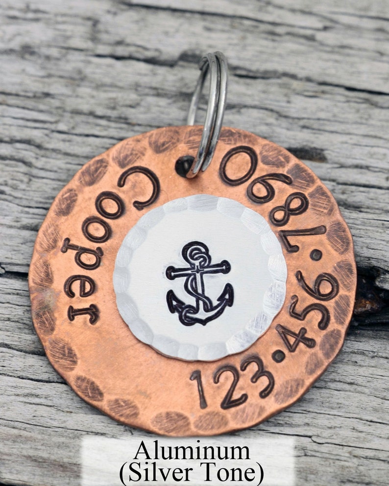 Custom Dog Tag Nautical Anchor 1 Copper Dog ID Tag Hand Stamped Cat Id Tag image 3