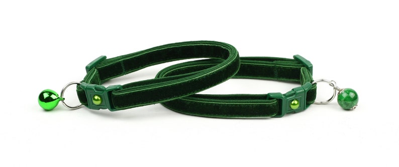 Soft Velvet Cat Collar - Emerald Green - Safety Breakaway - Kitten or Large Size B117D195 image 5