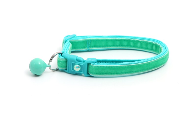 Soft Velvet Cat Collar Aqua Turquoise Blue Green Kitten or Large Size B9D222 image 4