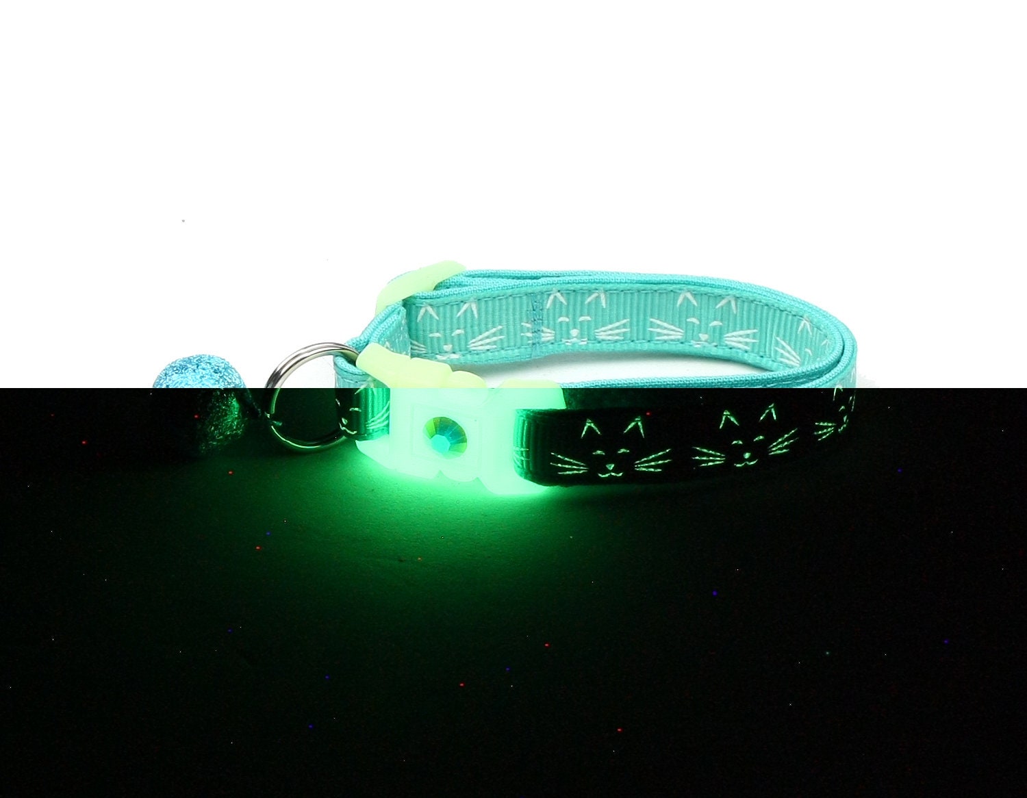 Glow in the Dark Cat Collar Glowing Cat Faces on Aqua Etsy Canada