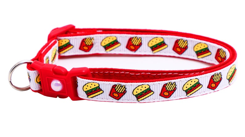 Cheeseburger Cat Collar Burgers and Fries on White Breakaway Safety B23D273 image 3