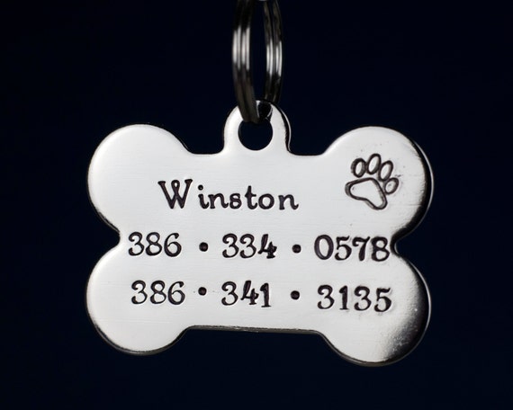 Bone Dog Tag 1.5 Stainless Steel Bone Shaped Tag Hand Stamped Pet