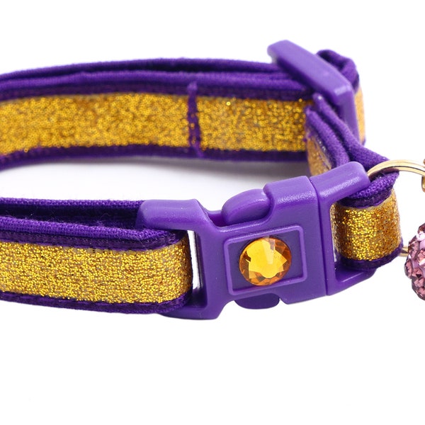 Gold Glitter Cat Collar -Gold Glitter Over Royal Purple - Breakaway Safety - B63D199