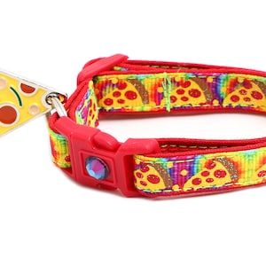 Pizza Cat Collar - Pizza Slices on Tie Dye - Matching ID Tag - Safety - Breakaway - B170D282