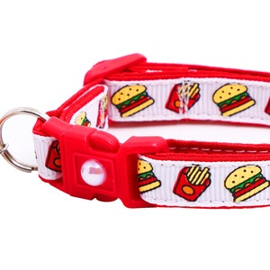 Cheeseburger Cat Collar Burgers and Fries on White Breakaway Safety B23D273 Burger Charm