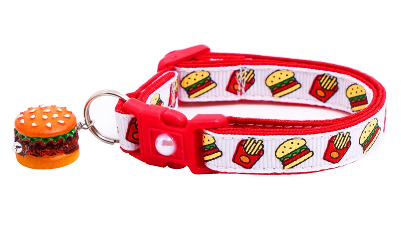 Cheeseburger Cat Collar Burgers and Fries on White Breakaway Safety B23D273 Burger Charm