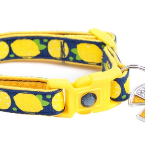 Fruit Cat Collar - Sourpuss - Lemons on Navy - Breakaway Safety - B77D250