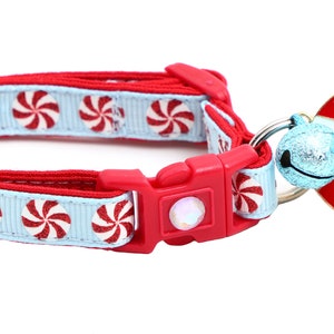 Christmas Cat Collar - Peppermints on Light Blue -Breakaway Safety - B54D188