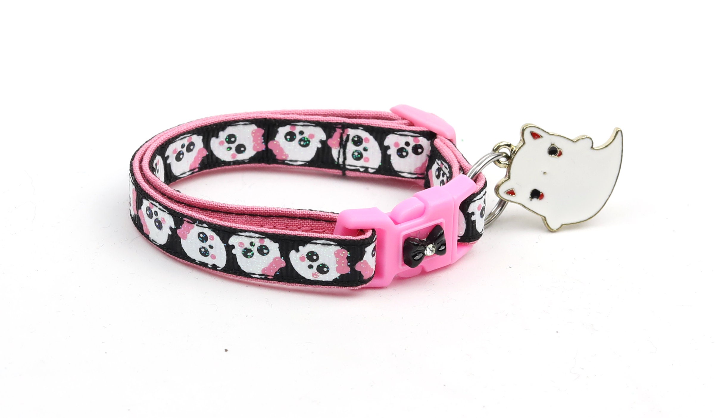 Halloween Cat Collar Girly Ghosts on Black Breakaway Cat Collar