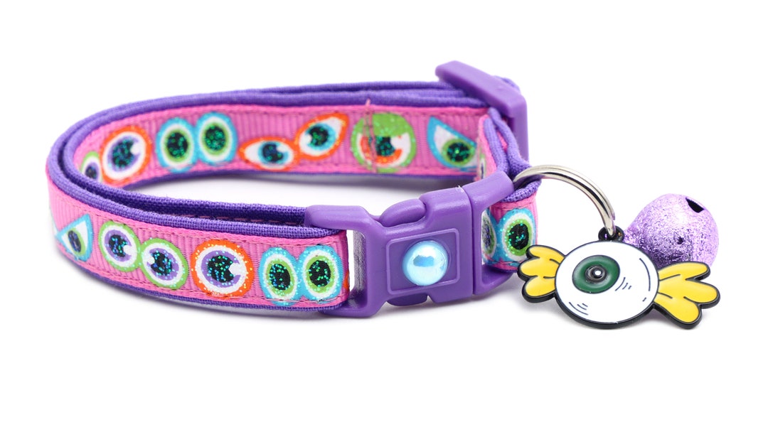 Halloween Cat Collar Scary Eyes on Pink Breakaway Safety Etsy