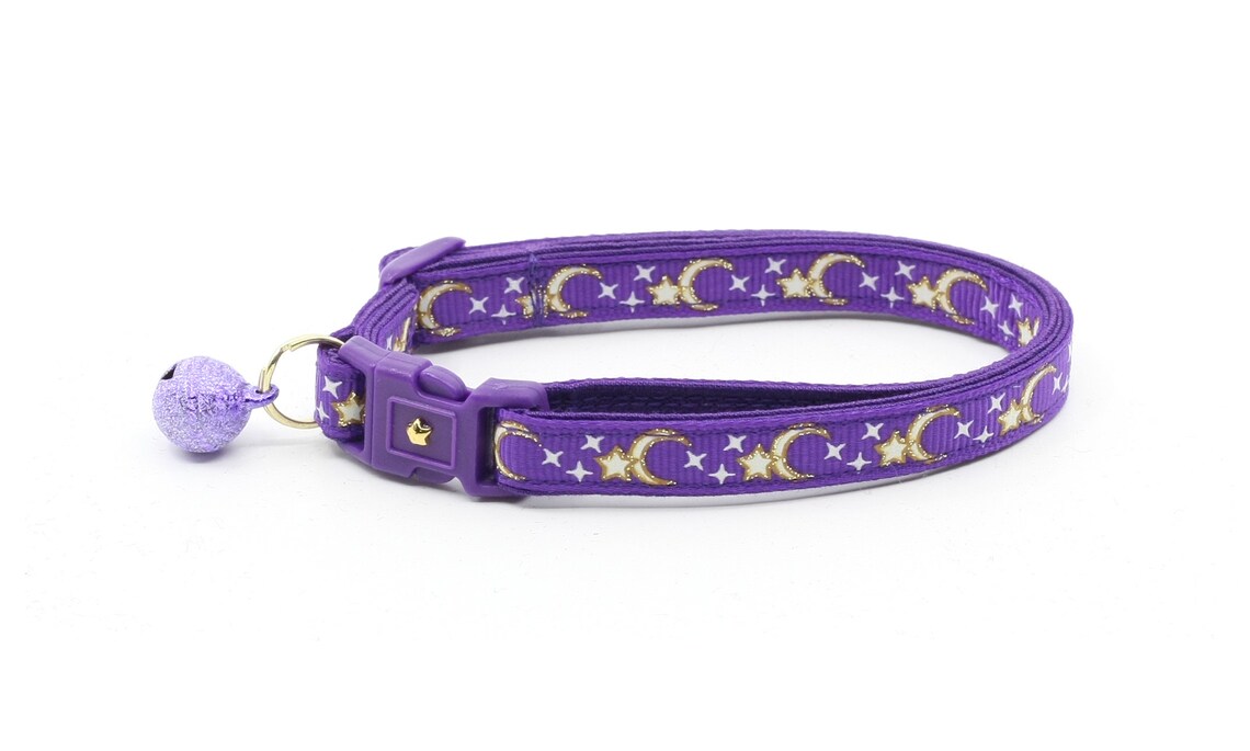 Moon Cat Collar Gold Moons and Stars on Purple Breakaway Etsy