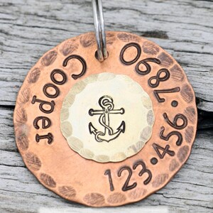 Custom Dog Tag Nautical Anchor 1 Copper Dog ID Tag Hand Stamped Cat Id Tag image 2