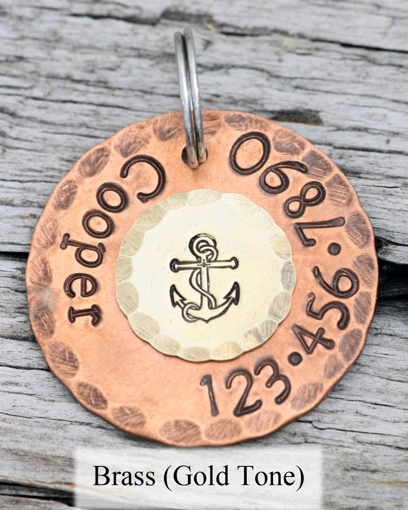 Custom Dog Tag Nautical Anchor 1 Copper Dog ID Tag Hand Stamped Cat Id Tag image 2