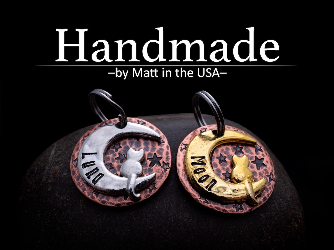 Cat ID Tag – Cat on the Moon (silver or Gold) - 7/8