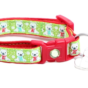Polar Bear Cat Collar - Polar Bears on Green - Breakaway Safety - B106D29