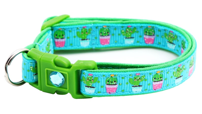 Cactus Cat Collar Cute but Prickly on Blue Breakaway Safety B28D126 None