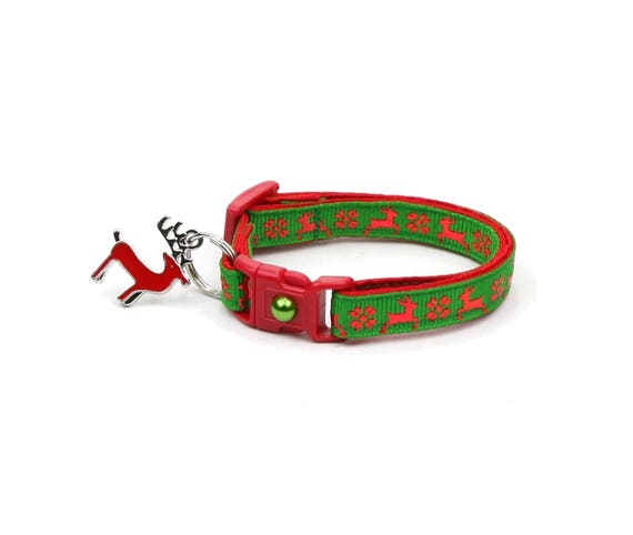 Christmas Cat Collar Jolly Santa Faces on Green Kitten or Large Size B116D48