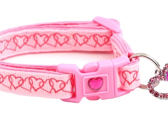 Valentines Day Cat Collar - Linked Hearts on Pink - Safety Breakaway - B25D92