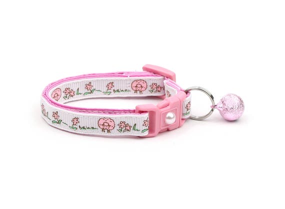 handmade fabric bright pink  sparkle kitten safety collar  5"-7" & bell