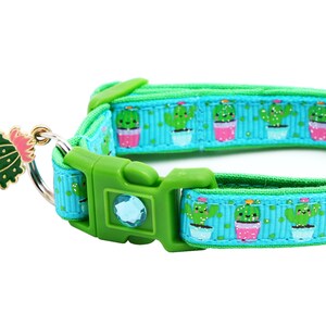 Cactus Cat Collar Cute but Prickly on Blue Breakaway Safety B28D126 Cactus Charm