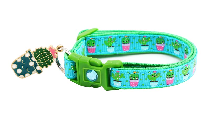 Cactus Cat Collar Cute but Prickly on Blue Breakaway Safety B28D126 Cactus Charm