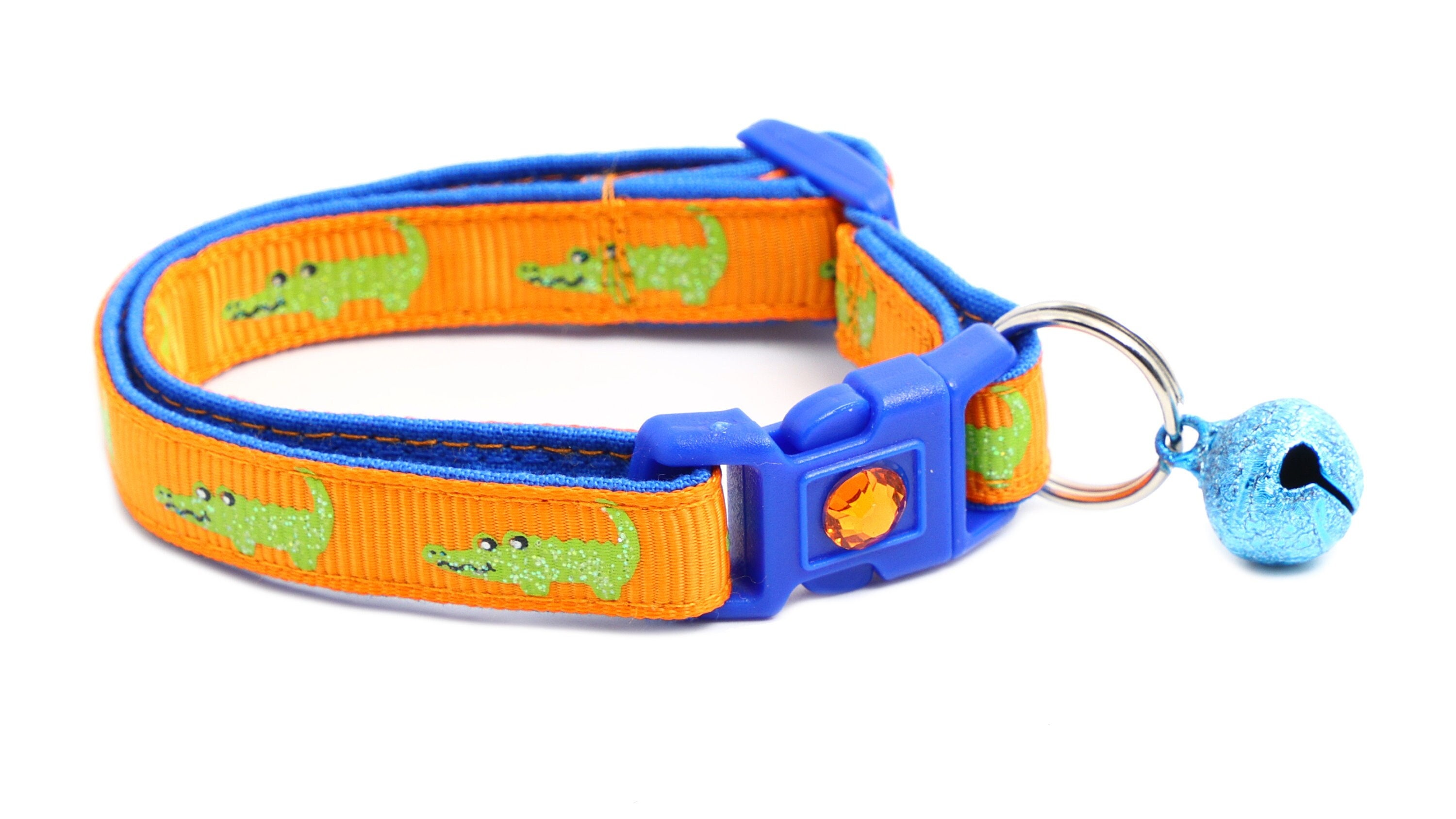 Gator Cat Collar - Happy Alligators on Orange over Blue- Breakaway- Safety - B167D30