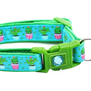 Cactus Cat Collar Cute but Prickly on Blue Breakaway Safety B28D126 Both charm and bell