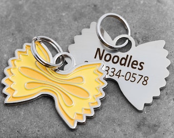 Engraved Farfalle (Bowtie) Pasta Pet ID Tag Personalized for your Cat or Dog.