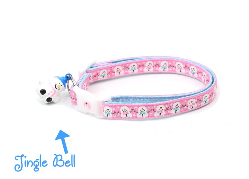 Snow Cat Collar standard Small Cat Kitten or Large Jolly Snowmen on Pink Size Collar B103