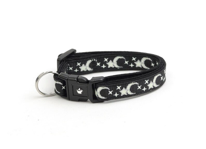 Moon Cat Collar Silver Moons and Stars on Black Breakaway Etsy