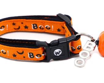 Halloween Cat Collar - Boo on Orange - Breakaway Safety - B12D247