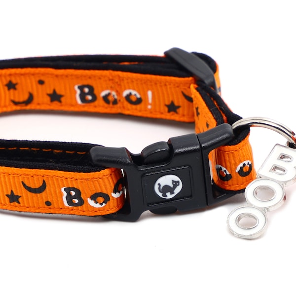 Halloween Cat Collar - Boo on Orange - Breakaway Safety - B12D247