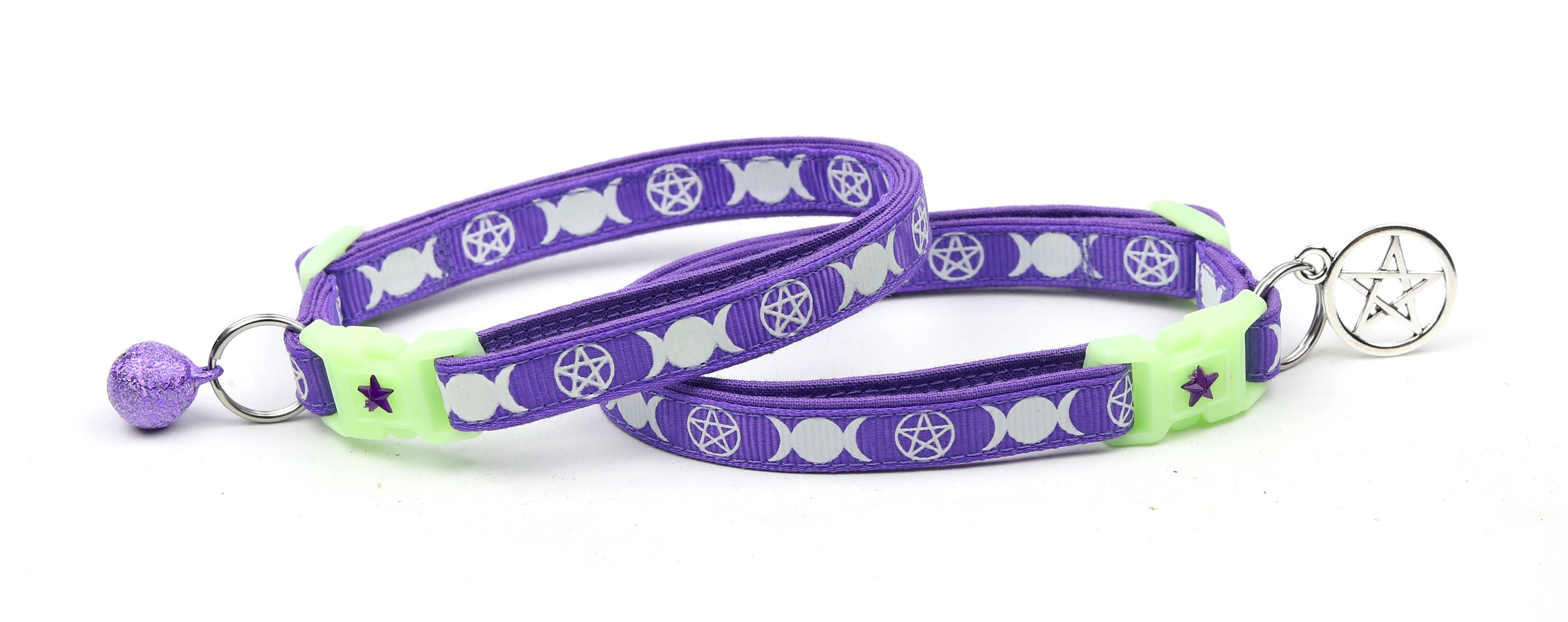 Wicca Cat Collar Witch's Familiar on Purple Breakaway Cat Collar
