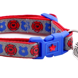 Police & Firefighter Collar - Fire and Police Badges on Slate - Breakaway Safety - B60P88F177