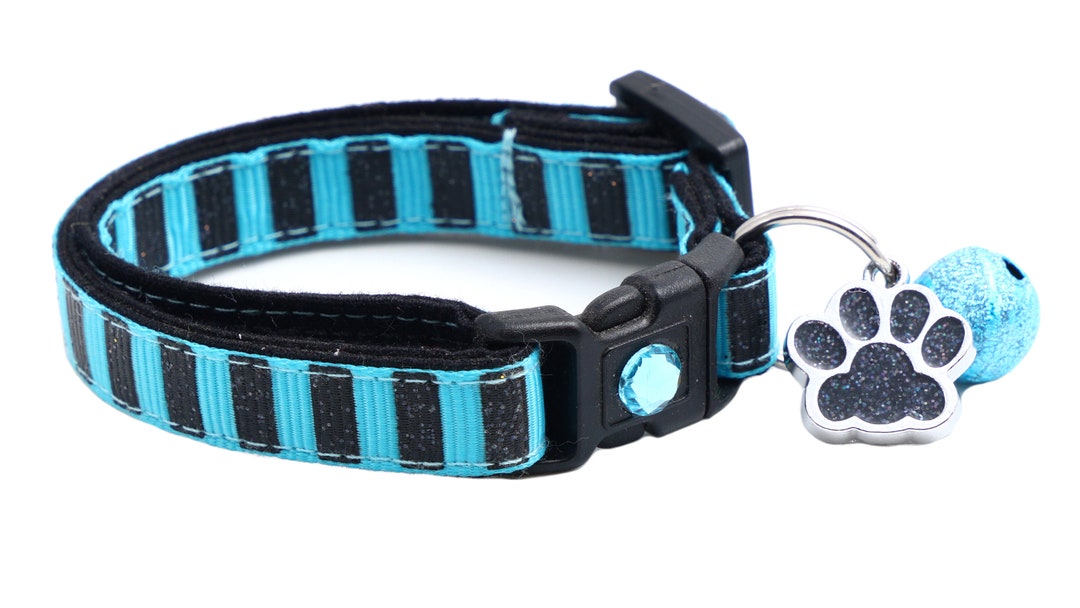 Black Glitter Cat Collar Bold Black Glitter Stripes on Blue Etsy