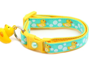 Duck Cat Collar - Rubber Duckies on Aqua - Breakaway Safety - B153D253