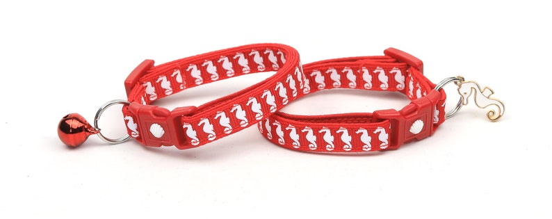 Tropical Cat Collar Sea Horses on Red Kitten or Large Size Nautical B69D130 image 3