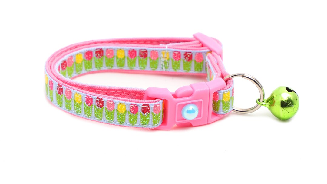 Tulip Cat Collar Colorful Tulips on Light Blue Small Cat / Etsy