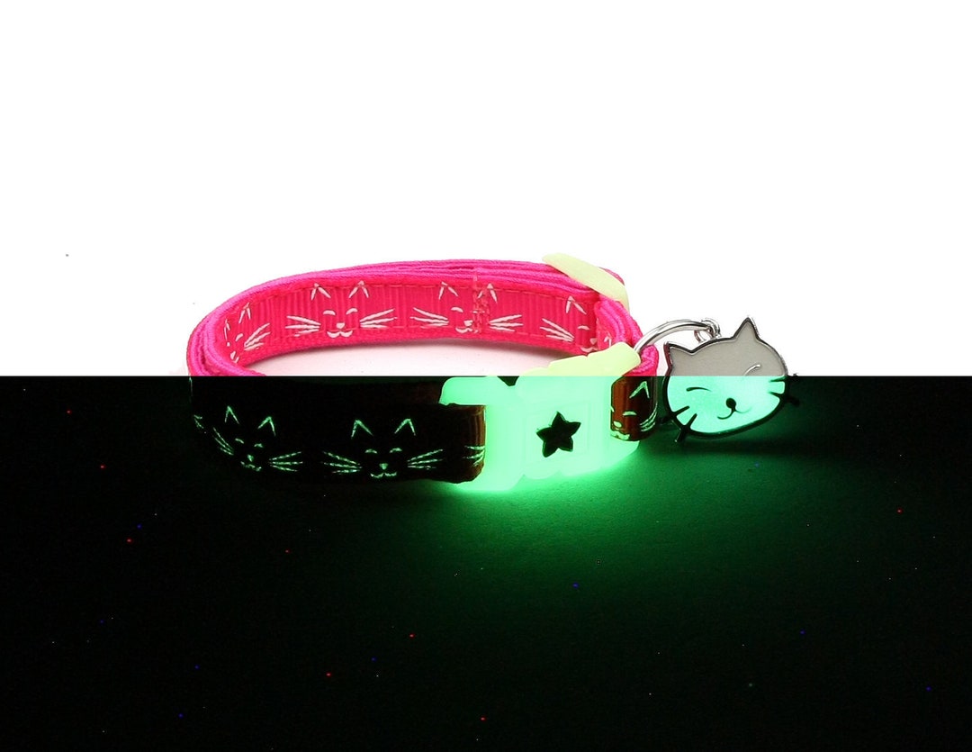 Glow in the Dark Cat Collar Glowing Cat Faces on Pink Etsy